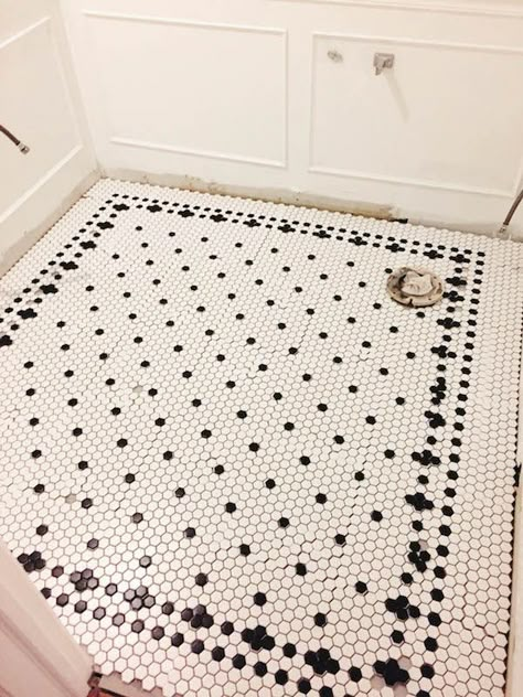 INSTALLING HEX TILE Hex Tile Bathroom Floor Pattern, Hex Tiles Bathroom, White Hexagon Tile Bathroom, Hexagon Tile Pattern, Hexagon Tile Bathroom, Hex Tiles, White Hexagon Tiles, Colored Tiles, Hexagon Floor