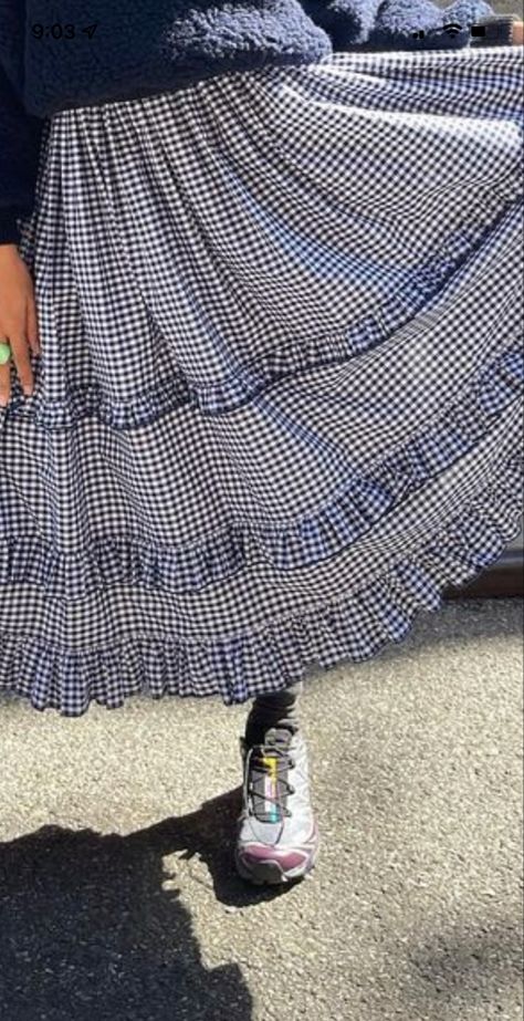 Sandy Liang Gingham, Sandy Liang Style, Gingham Winter Outfit, Sandy Liang Inspired Outfit, Sandy Liang Outfit, Sandy Liang Aesthetic, Gingham Skirt Outfit, Gingham Skirt, Sandy Liang