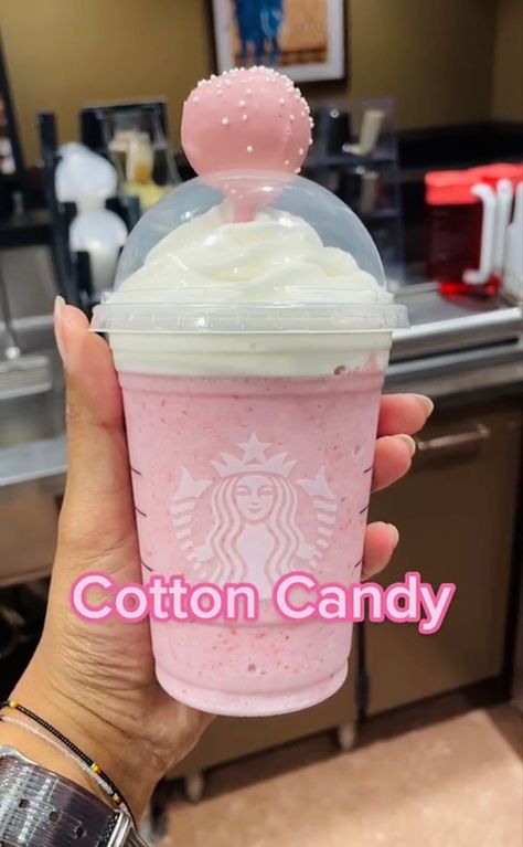 Cotton Candy Frappuccino Frappuccino Orders, Starbucks Frappuccino Orders, Starbucks Drinks Videos, Secret Menu Starbucks, Cotton Candy Frappuccino, Frappuccino Starbucks Secret Menu, Menu Starbucks, Starbucks Order, Secret Starbucks Recipes