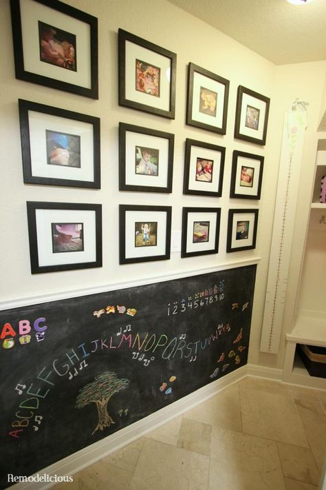 Magnetic Paint Wall, Paint Wall Ideas, Mud Hall, Chalkboard Wall Kids, Chalkboard Wall Playroom, Diy Magnetic Chalkboard, Magnetic Chalkboard Wall, Cubby Cabinet, Family Photo Gallery