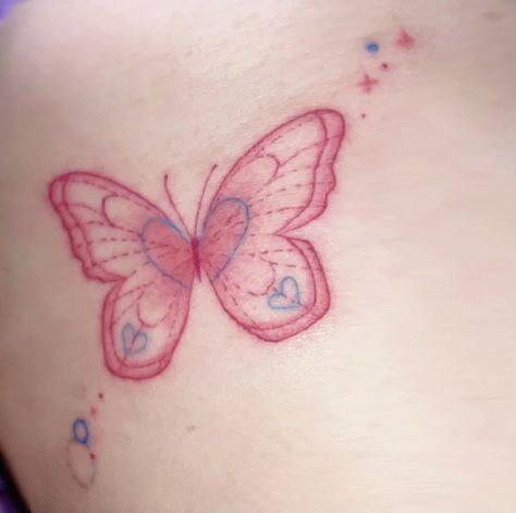 Fun Tattoos, Patchwork Tattoo, Pink Tattoo, Pink Patchwork, Tattoo Butterfly, Dainty Tattoos, Little Tattoos, Skin Art, Pretty Design