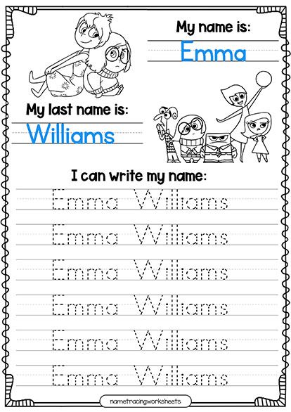 We share these beautiful name tracing worksheets activities to practice writing the first and last name, with the theme of inside out 2. Practice Writing Name, Free Alphabet Tracing Printables, Tracing Names, Editable Name Practice, Name Worksheets, Writing Practice Preschool, Name Writing Activities, Kindergarten Names, Name Writing Practice