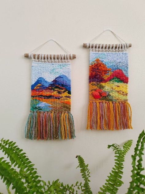 Small Woven Wall Hanging 22x12 cm. ❤️
Larger and individual sizes are possible. For detailed information, write to me.

Handmade wall hanging panel wall decor
The tapestry is made on a hand loom.
The work is made by weaving using different weaving techniques and textures to create this unique tapestry.

❤️For more lovely art work and kits please check: https://www.etsy.com/shop/HomeArtWeaving
Instagram : oksana_serotyuk Panel Wall Decor, Weaving Tapestry, Small Wall Decor, Mountain Wall Decor, Weaving Loom Projects, Weaving Wall Hanging, Handmade Tapestries, Crochet Wall Hangings, Handmade Wall Decor