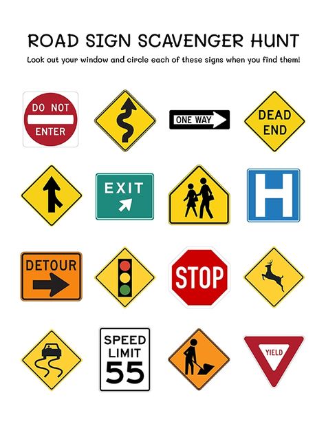 LOVE this! Check out what I found at HP Printables, a curation of free worksheets, coloring pages, puzzles and more! Road Signs Printable, Road Sign Scavenger Hunt, Dmv Permit Test, Road Safety Signs, Permit Test, Gym Games, Hair Frizz, Free Worksheets, Traffic Signs