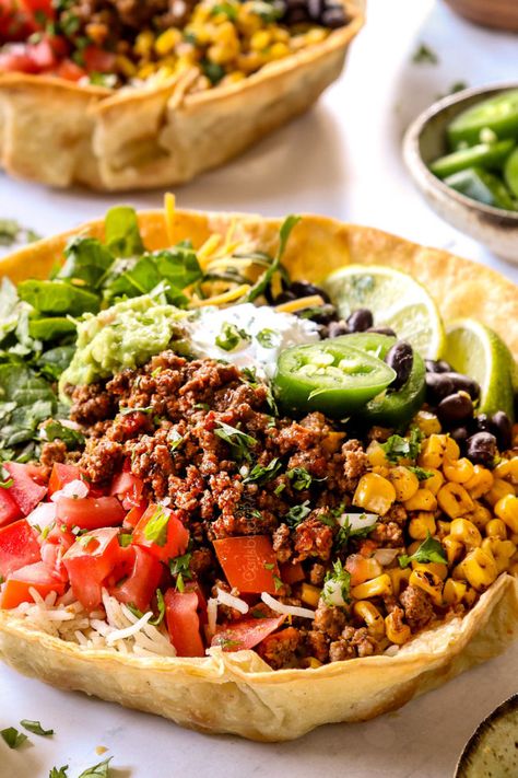 Taco Bowl Shell, Taco Shell Bowls, Taco Bowl Recipe, Taco Salad Bowls, Mexican Salad, Taco Bowl, How To Make Taco, Carlsbad Cravings, Taco Bowls