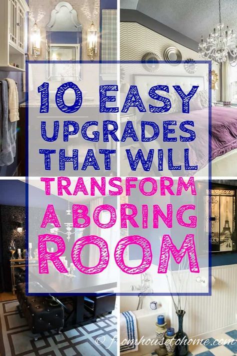 Have a boring, boxy room that needs something to make it look better?  Try these 10 ways to add architectural details that will upgrade a boring room. #fromhousetohome #mouldings #homedecorideas #decoratingtips #diyproject #diydecorating #mouldings #walldecor #interiordecoratingtips Moldings And Trim Accent Walls, Wall Painting Ideas Diy, Diy Ceiling Decor, Diy Wall Painting Ideas, Wall Painting Ideas Bedroom, House Decor On A Budget, Painting Ideas Bedroom, Bedroom Wall Painting Ideas, Trim Ceiling