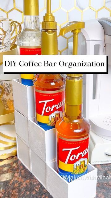 Coffee Bar Organization, Bar Organization, Hot Glue Sticks, Dollar Tree Diy Organization, Ninja Coffee Bar, Diy Coffee Station, Coffee Organization, Tea Organization, Coffee Bar Station