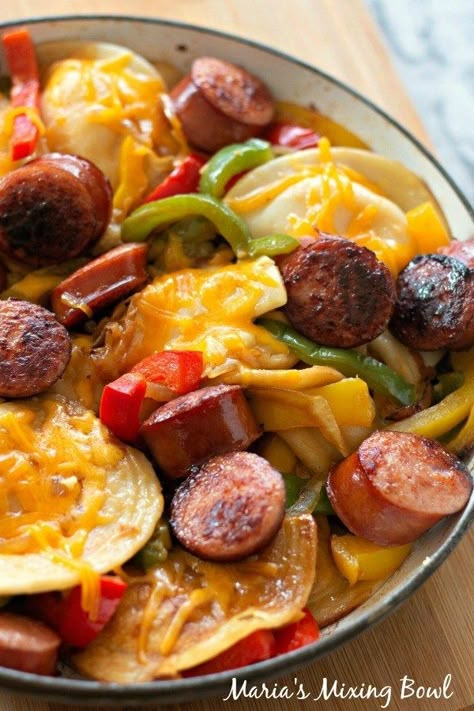 Polish Sausage Hot Dog Recipes, German Kielbasa Recipes, Kielbasa And Mushroom Recipes, Polish Sausage And Pierogies, Perogies And Sausage Skillet, Kolbasa Recipe, Pirogies Recipes, Perogies And Sausage, Pierogies And Sausage