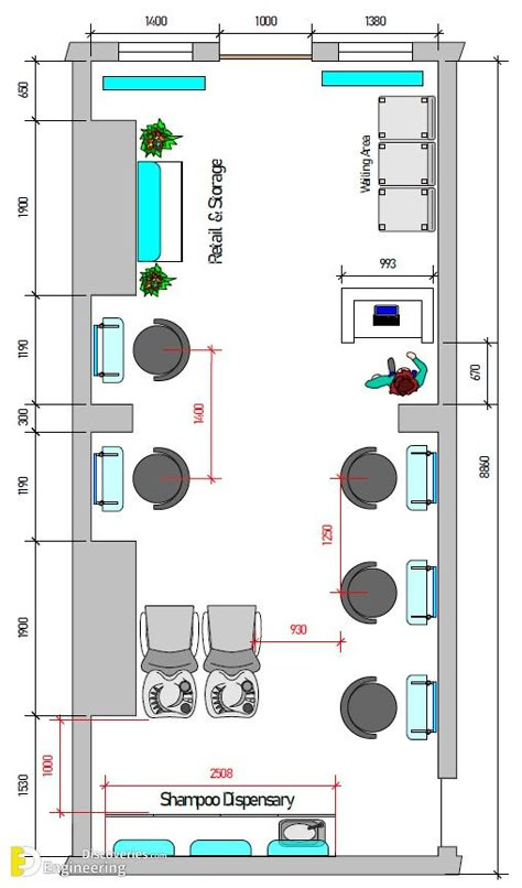 Small Salon Interior Design Layout, Salon Layout Plan, Small Salons Layout, Barbershop Business Plan, Beauty Salon Studio, Hairdresser Salon Interior, Hairdressers Interior, Salon Set Up Ideas Layout, New Salon Ideas