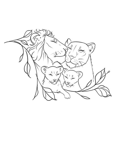 2 Daughters Tattoos For Mom, Lion Family Tattoo For Women, Baby Lion Drawing, Tattoo Mom And Daughter, Lion Family Tattoo, Lioness And Cub Tattoo, Small Tattoos Minimalist, Lioness Tattoo Design, Tattoos Owl