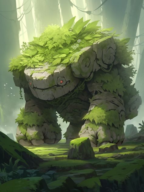 Mud Monster Art, Rock Creature Concept Art, Earth Character Design, Moss Creature, Forest Golem, Forest Creature Art, Golem Concept Art, Wood Golem, Feywild Creatures