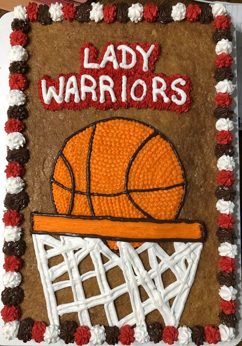 Basketball Cookie Cake Ideas, Basketball Sheet Cake, Basketball Cookie Cake, Basketball Cakes, Basketball Cookies, College Survival Kit, Unique Treats, Cookie Cake Designs, Rectangle Cake