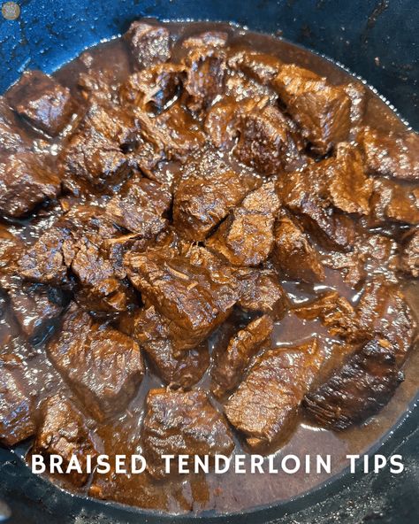 Tenderloin Tips Recipe, Deer Tenderloin Recipes, Beef Tenderloin Tips, Tenderloin Recipes Oven, Tenderloin Crockpot, Tenderloin Tips, Venison Tenderloin Recipes, Tenderloin Recipes Crockpot, Braised Chicken Recipes