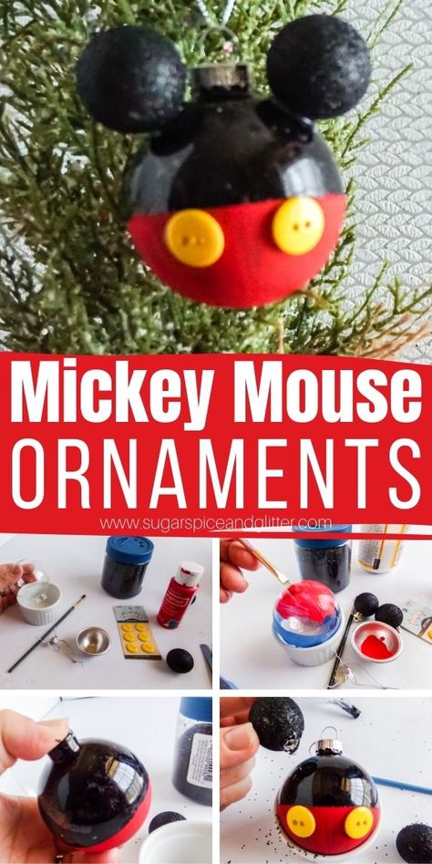 Mickey Mouse Ornaments Diy, Diy Disney Ornaments, Disney Christmas Decorations Diy, Diy Christmas Ornaments Ideas, Mouse Christmas Ornaments, Disney Diy Christmas Ornaments, Disney Christmas Diy, Disney Ornaments Diy, Disney Christmas Crafts