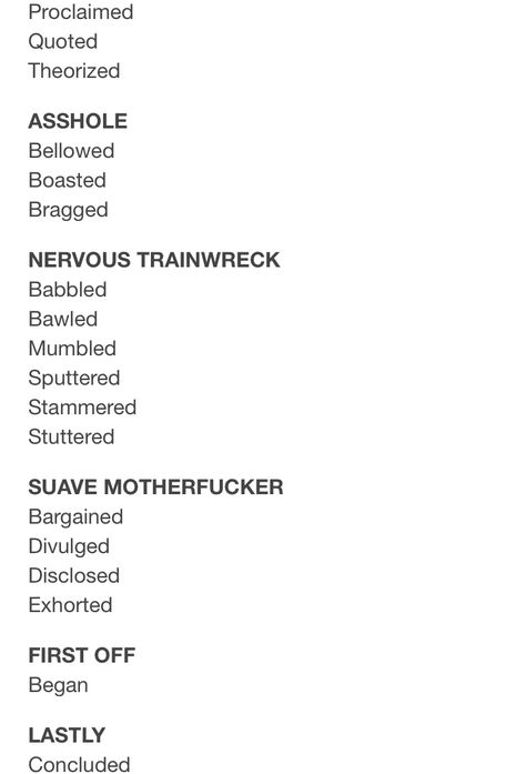 Things Instead Of Said, Other Word For Said, Synonyms For Nervous, Words Instead Of Suddenly, Said Replacements, Replacement Words For Writing, Wattpad Words To Use, Replacements For Said, Words To Use Instead Of Suddenly