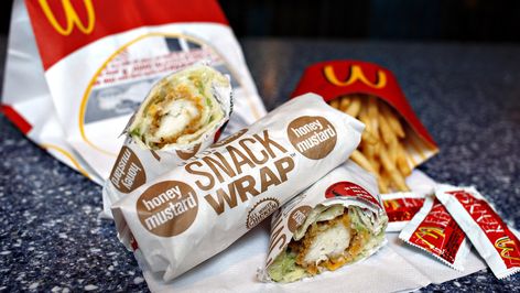 Snack Wrap Mcdonalds, Snack Wraps, Honey Wrap, Honey Snacks, Snack Wrap, Fast Food Chains, Honey Mustard, Menu Items, Favorite Snack