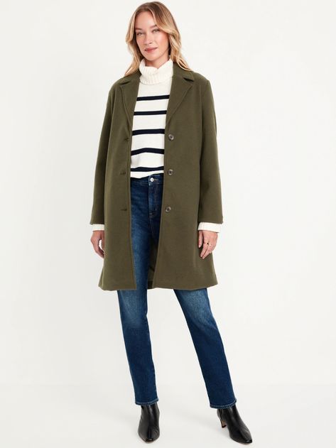 Relaxed Car Coat | Old Navy Coats To Wear With Dresses, Fall Fashion 2024 Midsize, Plus Size French Style, Wfh Fashion, Fall Jackets For Women, Green Pea Coat, Trendy Petite Clothing, Minimalist Chic Fashion, Green Jacket Outfit