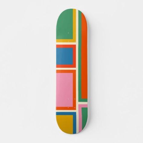 Modular Retro Modern Colorful Geometric Abstract Pattern. Cool minimalist aesthetic vintage contemporary style. Clean lines, cool colors, midcentury modernist pop vibe. Geometric Abstract Pattern, Skateboard Deck Art, Skateboard Art Design, Surfboard Design, Cool Skateboards, Board Art, Skate Decks, Retro Abstract, Cool Colors