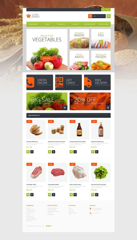 Supermarket Template Magento Theme Website Menu Design, Frozen Shop, Newcastle Brown Ale, Fish Breading, Belgian Ale, Restaurant Web, Website Menu, Organic Food Store, Menu Design Template