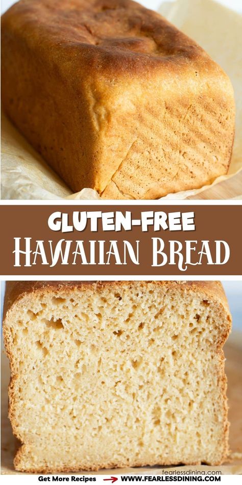 My new recipe for Gluten-Free Hawaiian Bread teaches you how to make bread with sweet Hawaiian flavors. If you have missed fluffy, sweet bread since going gluten-free, this is a must-make recipe. I share all of my tips and tricks to help you make the best bread. This homemade bread is the best and can also be made into gluten free Hawaiian rolls. They taste just like King's rolls. Gluten Free Hawaiian Bread, Gluten Free Hawaiian Rolls, Gluten Free Bread Machine, Hawaiian Bread, Homemade Gluten Free Bread, Best Gluten Free Bread, Gluten Free Yeast Free, Pain Sans Gluten, Best Bread