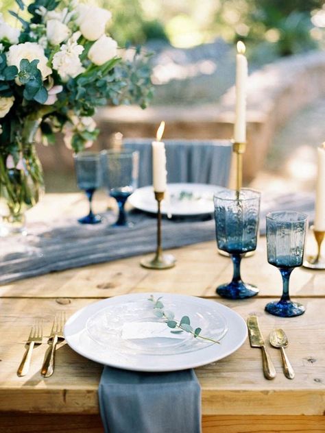 How to Style a Fine Art Wedding | SouthBound Bride Botanical Inspiration, Rustic Table Setting, Field Wedding, Blue Wedding Inspiration, Gold Wedding Theme, Wedding Sparrow, Photography Flowers, English Wedding, Dusty Blue Weddings