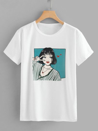 Shop Girl Print Tee online. SheIn offers Girl Print Tee & more to fit your fashionable needs. T-shirt Girl, Girls Tshirt Design, Girls T Shirt Print Design, Cheap Casual T-shirt With Cartoon Print, Cute Cotton T-shirt With Anime Print, Cheap Cartoon Print T-shirt, Cheap Women's T-shirt With Cartoon Print, T Shirt Painting, Aesthetic T Shirts