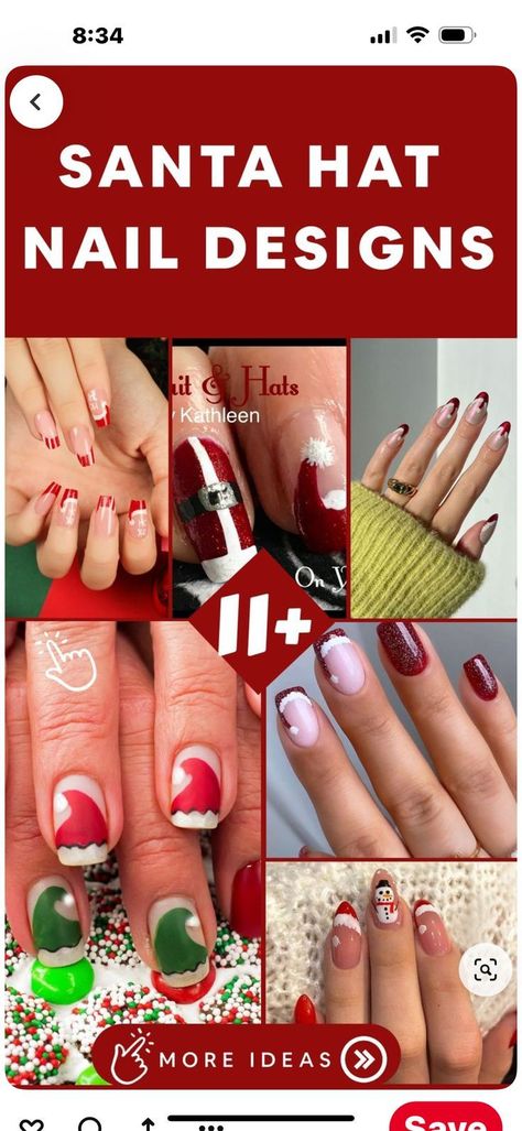 Christmas Nail Designs Santa Hat, Easy Santa Nail Art, Santa Hat Nail Art, Santa Nail Designs, Santa Hat Christmas Nails, Santa Hat Nails Design, Christmas Nails Santa Hat, Christmas Light Nail Art, Christmas Nails Elegant