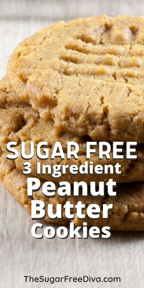 Peanut Butter Cookies Sugar Free, Sugar Free Peanut Butter Cookies, Sugar Free Cookie, Sugar Free Cookie Recipes, Sugar Free Desserts Easy, Sugar Free Peanut Butter, Sugar Free Baking, Sugar Free Recipes Desserts, Sugar Free Sweets