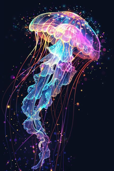 Jellyfish Aesthetic Wallpaper, Deep Sea Creatures Art, Ocean Creatures Art, Drawing Jellyfish, Beautiful Jellyfish, Ocean Jellyfish, Jellyfish Pictures, Jellyfish Illustration, Sea Creatures Art