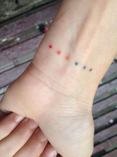 Gay Pride Tattoos, Lgbt Tattoo, Pride Tattoo, Yoga Tattoos, Rainbow Tattoos, Dot Tattoos, Wrist Tattoos For Guys, Handpoke Tattoo, Muster Tattoos