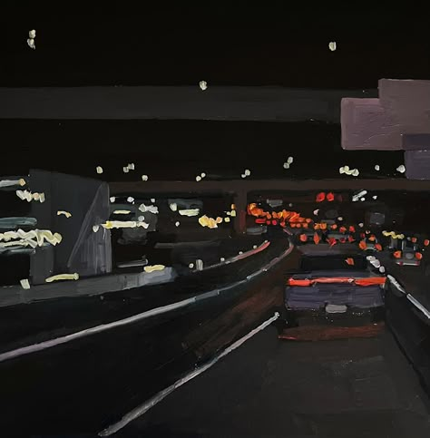 Highway Painting, Nostalgic Paintings, Parking Lot Painting, New Mommy, Nostalgic Art, Everyday Art, Small Canvas Art, Landscape Artwork, Night Painting