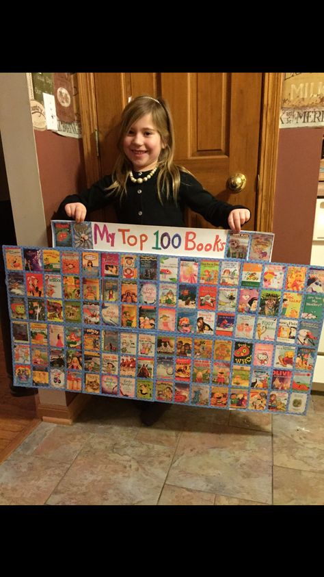 100 days of school project. We took pictures of the covers of 100 of her favorite books from our personal library and the public library and put them in a collage app and printed them out attached them to a poster board and done. She loved picking out all the books she had read. 100 Days Of School Collage Project Ideas, 100 Days Of School Project Posters, 100 Days Of School Poster, 100 Days Of School Project Kindergartens, 100 Day Project Ideas, 100 Días De Clases, 100s Day, 100th Day Of School Crafts, Kindergarten Organization