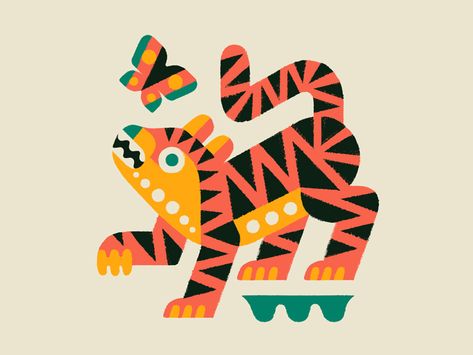 Geometric Animal Illustration, Minimalistic Illustration, Tiger Illustration, Draw Animals, Children's Illustration, Match Colors, Children Books, Animal Graphic, Illustration Style