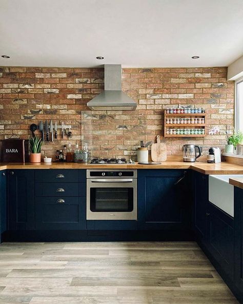 Navy Kitchen Ideas, Navy Kitchen, Grand Designs, House Kitchen, Blue Interior, Red Bricks, Feel Inspired, Architecture Art, Kitchen Dining Room