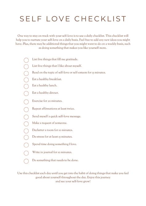 Self Love List Things To Do, Daily Checklist, Love List, Stay On Track, Self Esteem, Something To Do, Self Love, Like You, Make It Yourself