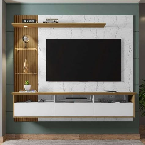 Painel Trend Branco Cinamomo Carrara TV 60 2075762 Bechara Simple Tv Unit Design, Bedroom Tv Unit Design, Tv Cabinet Design Modern, Modern Tv Unit Designs, Tv Unit Design Modern, Wall Unit Designs, Tv Unit Furniture Design, Tv Unit Decor, Modern Tv Wall Units