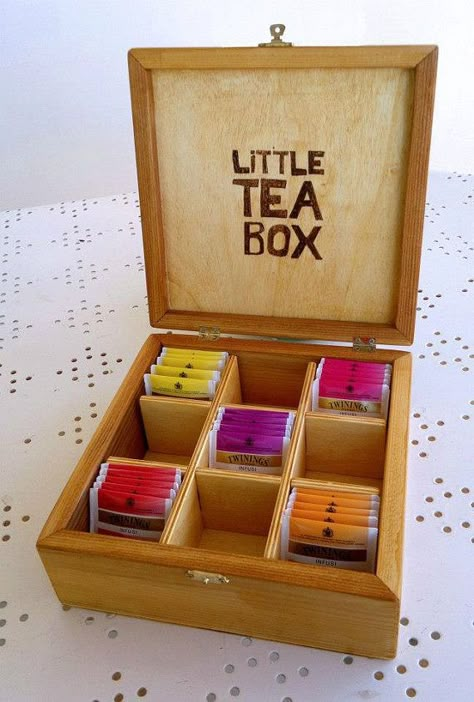 Tea Box Diy, Diy Afternoon Tea, Diy Tea Bags, Tea Boxes, Tea Box Storage, Diy Tea, Wooden Tea Box, Tea Holder, Tea Diy