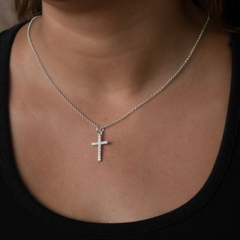 Our timeless sterling silver cross necklace radiates with the addition of 17 Cubic Zirconia crystals, creating a subtle yet sophisticated look. Hanging gracefully from our sterling silver belcher chain, this classic sterling silver pendant necklace will captivate onlookers.  All our charms attach with a clip-on clasp and are compatible with all other leading charm jewellery brands. Simply clip-on or slide-on to a chain, charm bracelet or charm carrier necklace.  All Lily Charmed jewellery comes Stylish Jewelry Accessories, Cross Charm Necklace, Matching Jewellery, Silver Necklace Simple, Cross Jewelry Necklace, Silver Cross Necklace, Sterling Silver Cross Necklace, Crystal Cross, Matching Jewelry