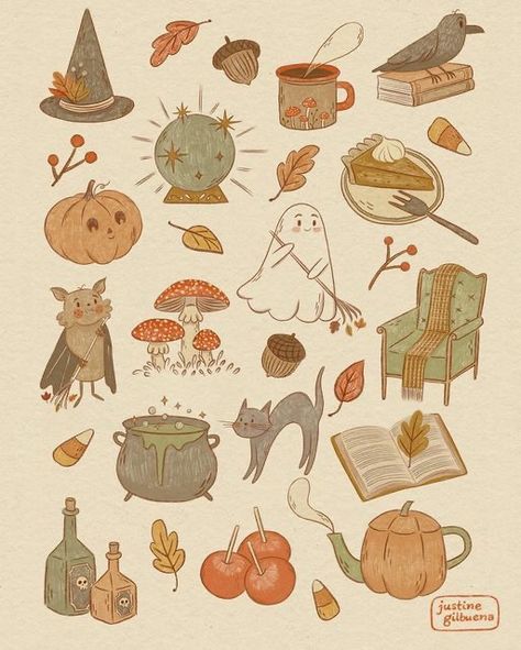 Autumn Cute Stickers, Cozy Autumn Drawing, Fall Cute Illustration, Cozy Fall Drawings, Autumn Cute Drawing, Autumn Aesthetic Illustration, Cute Autumn Doodles, Autumn Doodles Drawings, Fall Sticker Sheet