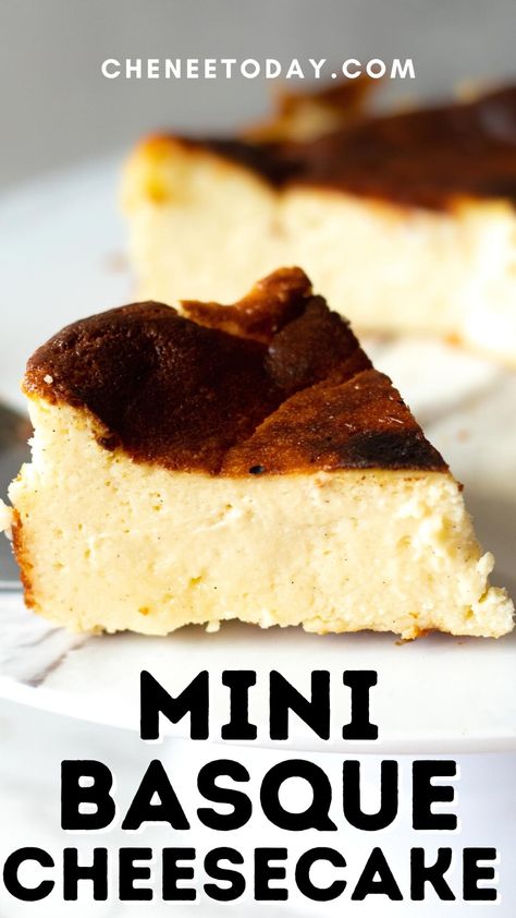 Mini Burnt Cheesecake, Burnt Basque Cheesecake Recipe, Basque Cheesecake Recipe, Burnt Basque Cheesecake, Small Cheesecakes, Burnt Cheesecake, Basque Cheesecake, Mini Cheesecake Recipes, Best Cheesecake