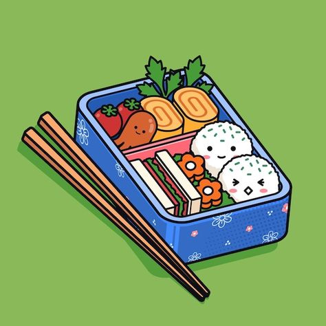 Bento Illustration, Bento Japanese, Papercraft Pokemon, Food Stall Design, Kawaii Bento, Japanese Lunch Box, Funny Logo, Cute Bento, Japanese Lunch