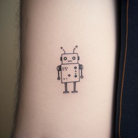 Mini Robot Tattoo, Cute Robot Tattoo, Robot Tattoo Design, Chris Tattoo, E.t Tattoo, Robot Tattoo, 90s Tattoos, Small Tats, Vintage Robots