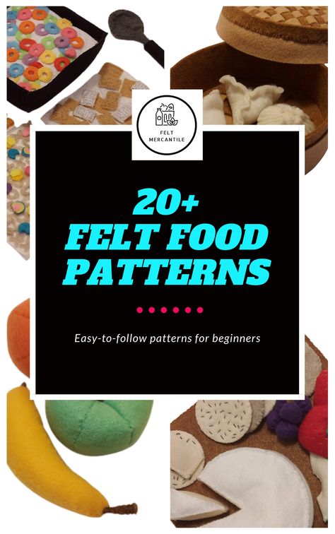 Felt Mercantile compiled all of our 2021 pretend play food printable PDF patterns into one ebook. Grab your copy today! Beginner friendly and easy-to-follow. Learn how to sew and have fun at the same time. There is nothing more fun than sewing felt food toys! 23 patterns perfect for your child's play kitchen, market, or pantry. Pretend play never felt so good. Felt Food Templates, Easy Felt Crafts, Felt Food Diy, Felt Food Patterns, Different Foods, Felt Craft Projects, Free Crafts, Food Template, Felt Crafts Patterns