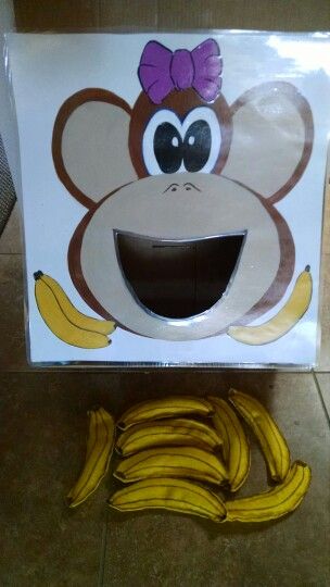 Feed The Monkey Activity, Feed The Monkey Game, Feed The Monkey, Banana Crafts, Jungle Crafts, Monkey Banana, Monkey Birthday Parties, Nursery Rhyme Theme, Monkey Crafts