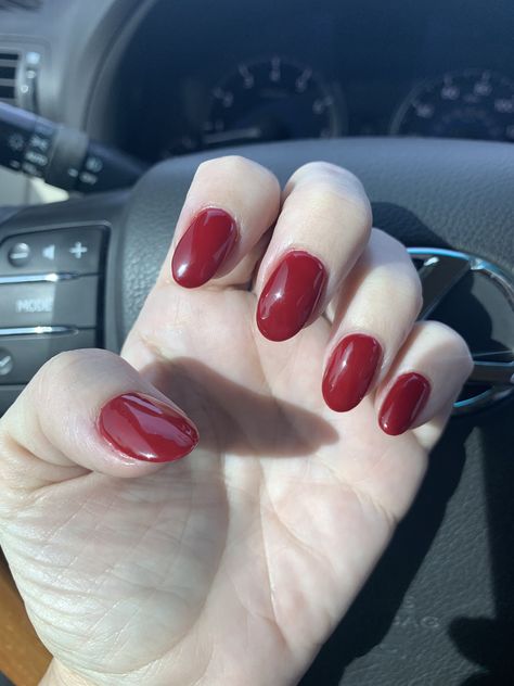 Dnd Boston University Red, Boston University Red Nails, Red Nails Oval, Nails Oval, Red Gel Nails, Dnd Gel Polish, Boston University, Nails Inspo, Chrome Nails