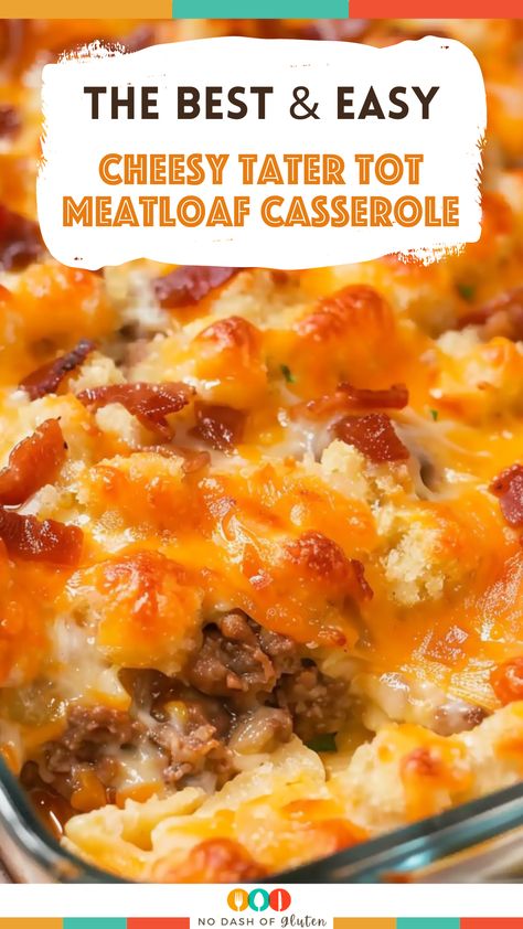 Cheesy Tater Tot Meatloaf Magic Cheesey Meatloaf Tater Tot Casserole, Cheese Tator Tot Meatloaf Casserole, Cheesy Tator Tot Meatloaf Recipe, Cheesy Potatoes With Tater Tots, Tater Tot Meatloaf Casserole, Cheesy Tater Tot Meatloaf Casserole, Cheeseburger Casserole Tater Tots, Tater Tot Meatloaf, Tater Tot Appetizers