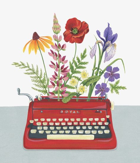 hand-painted illustration,creative design,hand-painted,illustration,cartoon,greeting,card,cover,creative,design Soyut Sanat Tabloları, Art Et Illustration, Hand Painted Flowers, Typewriter, Art Paint, Art Sketchbook, 그림 그리기, Character Illustration, Character Concept