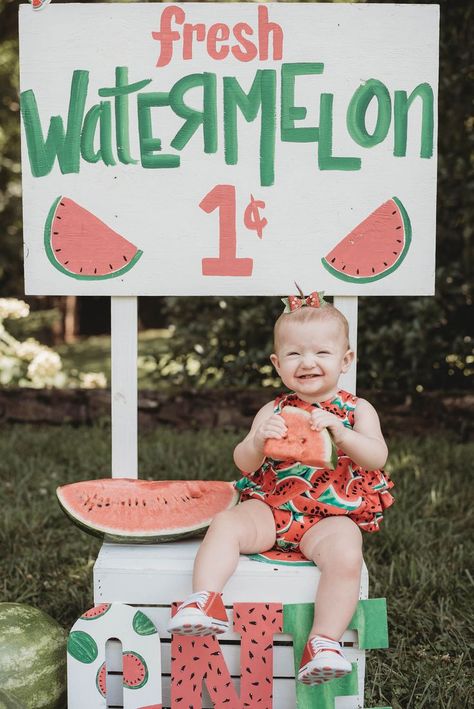 Watermelon Birthday Party Theme, Watermelon First Birthday, One In A Melon Birthday, Watermelon Birthday Parties, Watermelon Baby, First Birthday Girl, 1st Birthday Party For Girls, Fruit Birthday, First Birthday Pictures