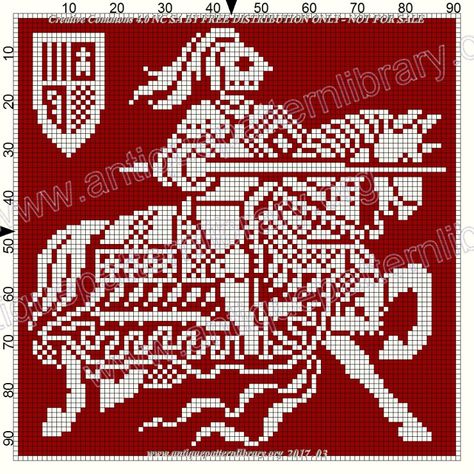 Dragon Tapestry Crochet, Medieval Cross Stitch Patterns, Bayeux Tapestry Pattern, Tapestry Knitting, Filet Crochet Rooster, Medieval Tapestry Pattern, Gargoyle Cross Stitch, Fillet Crochet Patterns, Fillet Crochet