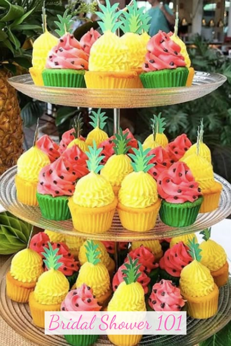 Tropisk Fest, Twotti Fruity, Tutti Frutti Birthday Party, Watermelon Cupcakes, Fruit Birthday Party, Summer Cupcakes, Tropical Birthday Party, Sweet 17, Pineapple Birthday